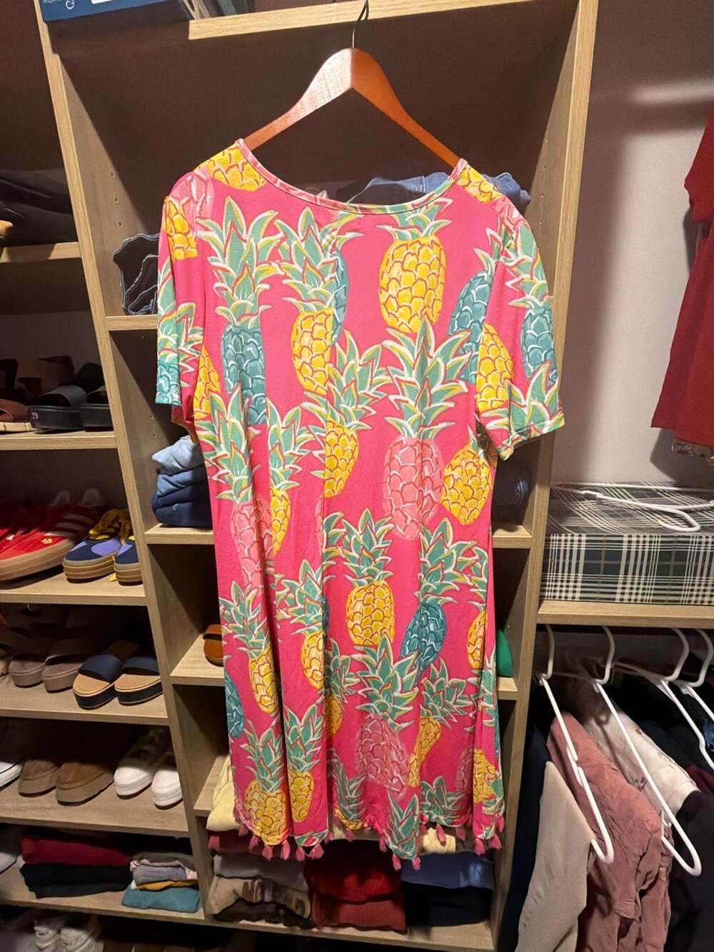 Simply Southern Charleston Pineapple Print Tassel Hem Short Sleeve Dress - Picture 3 of 4
